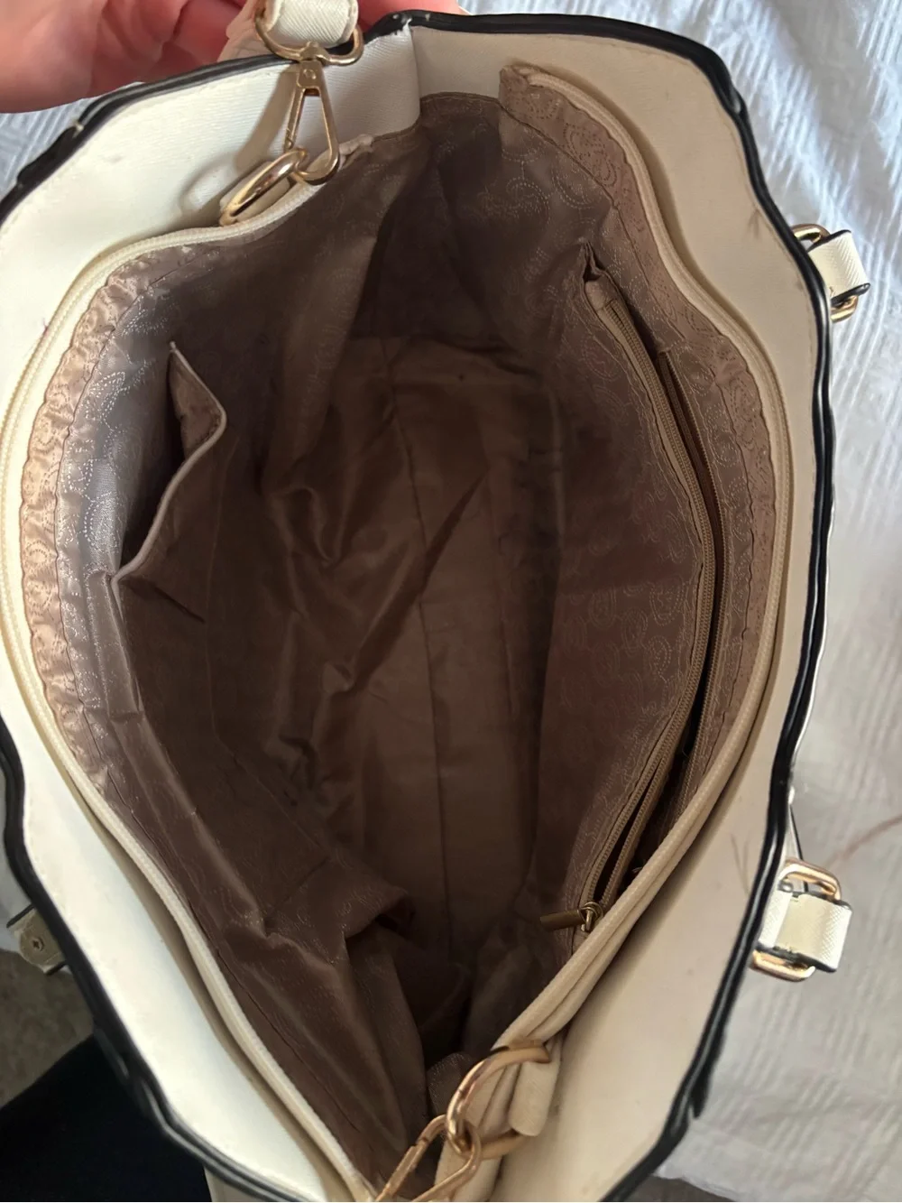Michael Kors Cream MK Logo Tote with Gold-Tone Medallion